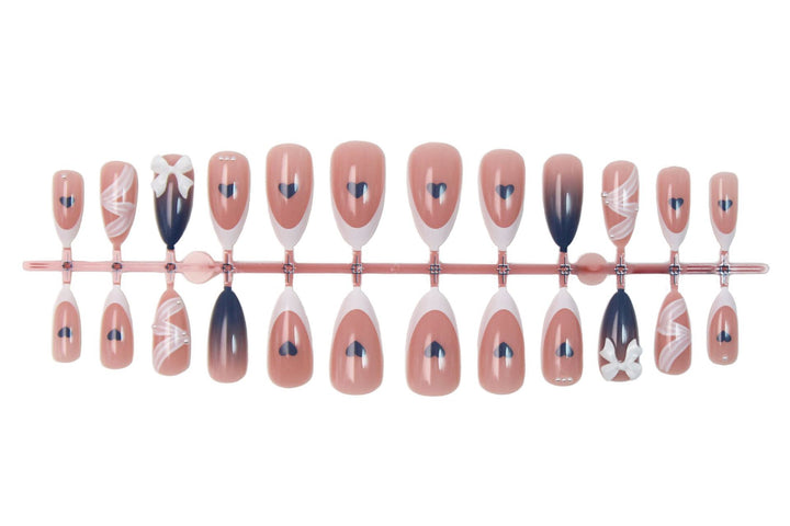 Artificial nail set with elegant bows and heart-shaped accents Kalsten