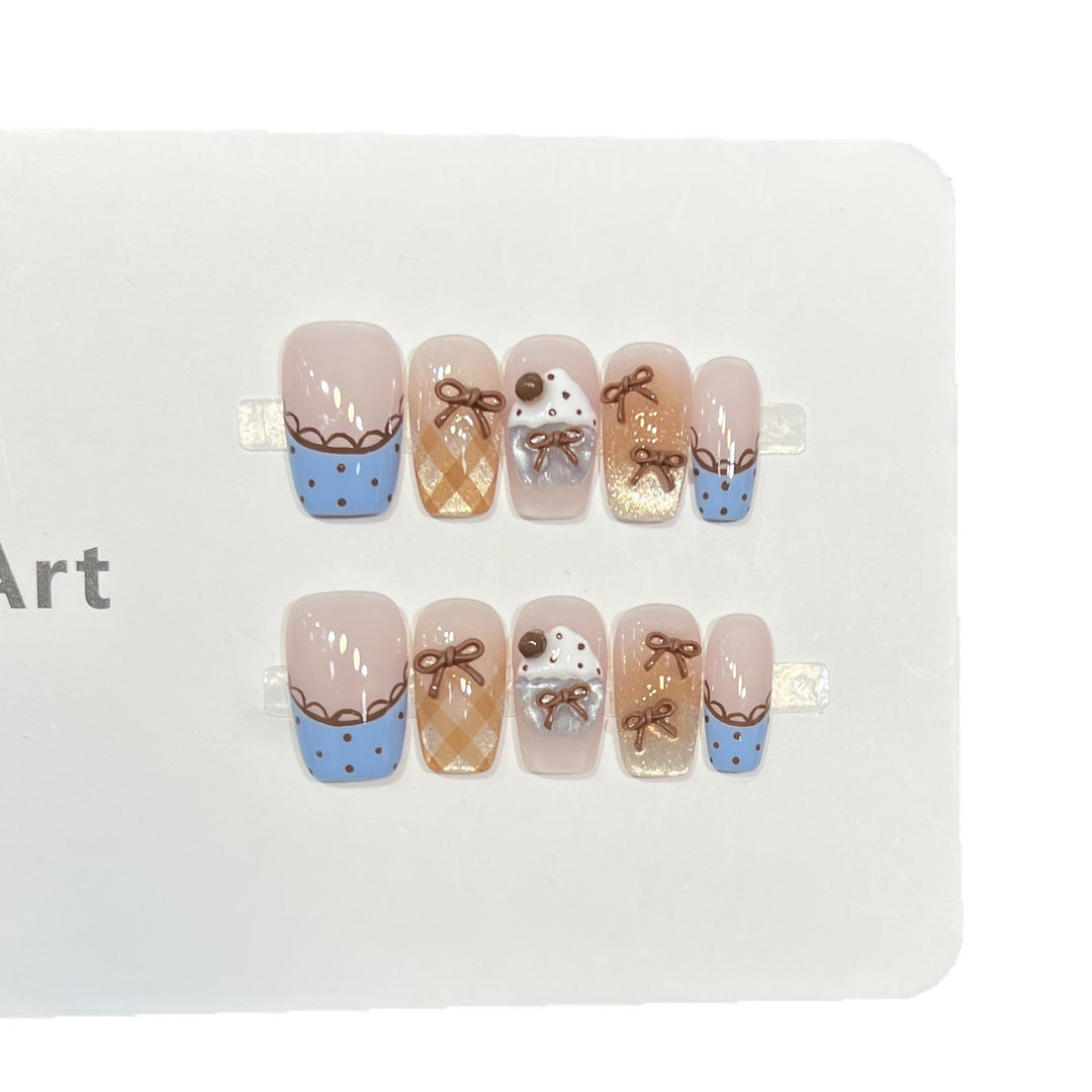 Decorative Press-On Nail Art Set with Charming Bow Accents Kalsten