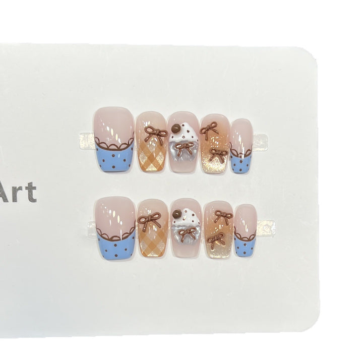 Decorative Press-On Nail Art Set with Charming Bow Accents Kalsten