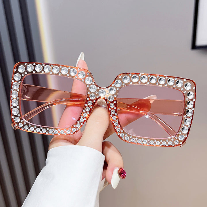 Glamorous Rhinestone-Embellished Square Sunglasses Kalsten