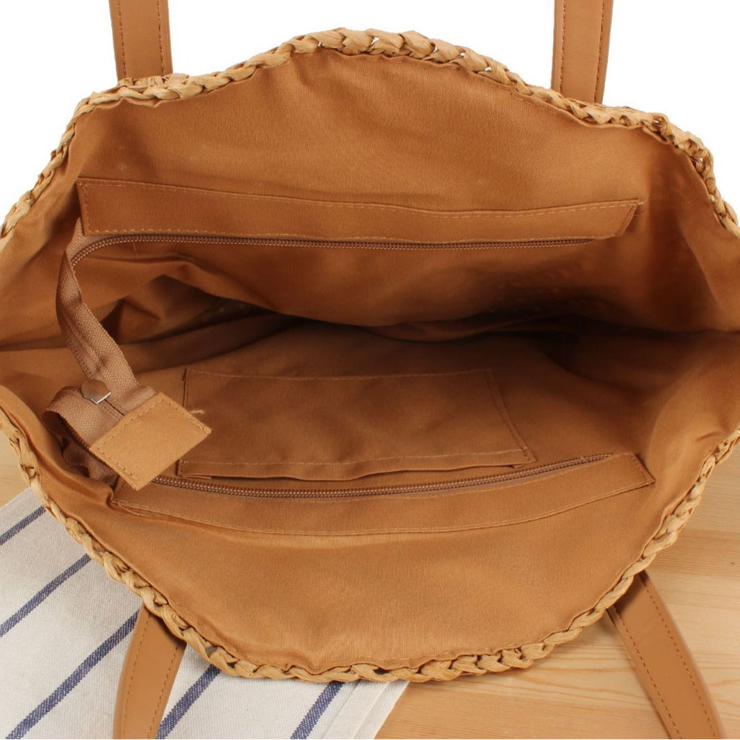 Round straw bag with leather handles Kalsten