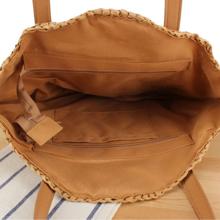 Round straw bag with leather handles Kalsten