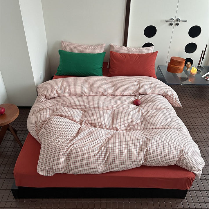 Striped cotton-linen bedding set with breathable, softly washed surface and zipper