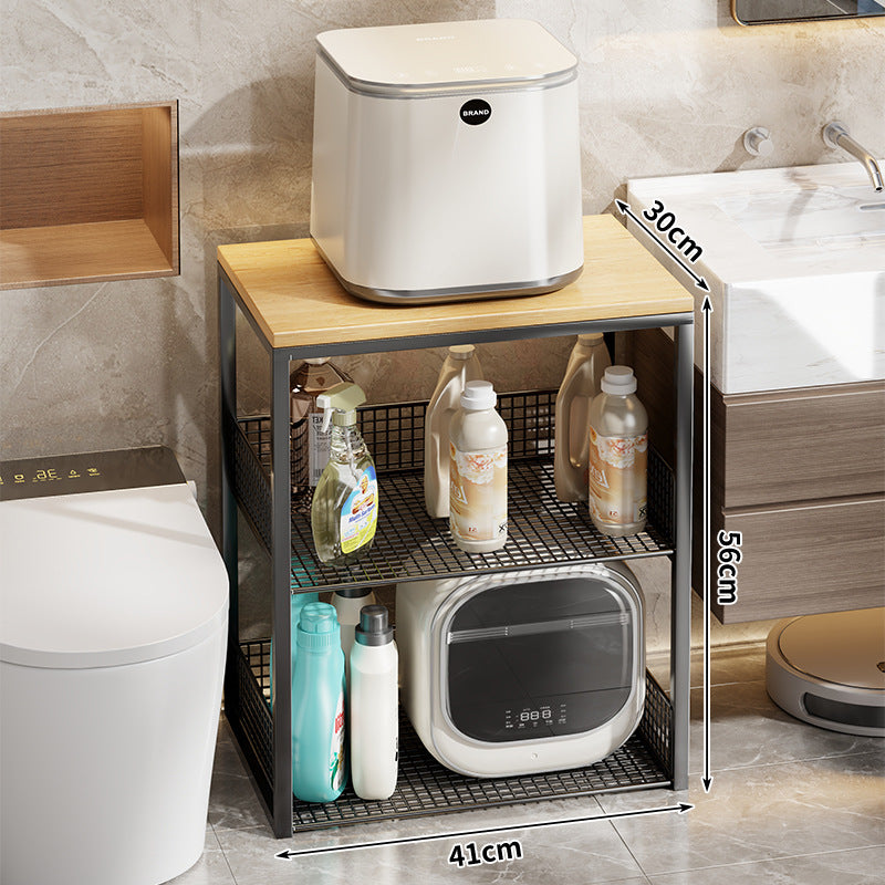 Narrow Rolling Mesh Cabinet Shelf with Bamboo Top and Locking Swivel Casters
