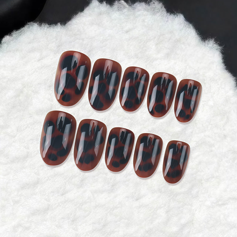 Glossy Stiletto Nail Tips with Leopard Print Design Kalsten