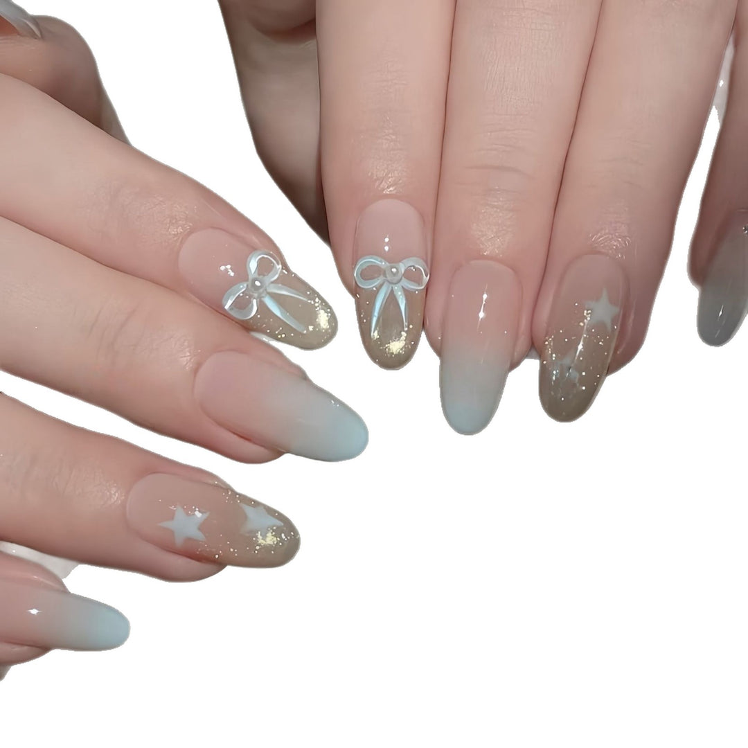 Elegant Artificial Nail Set with Bow and Star Designs Kalsten