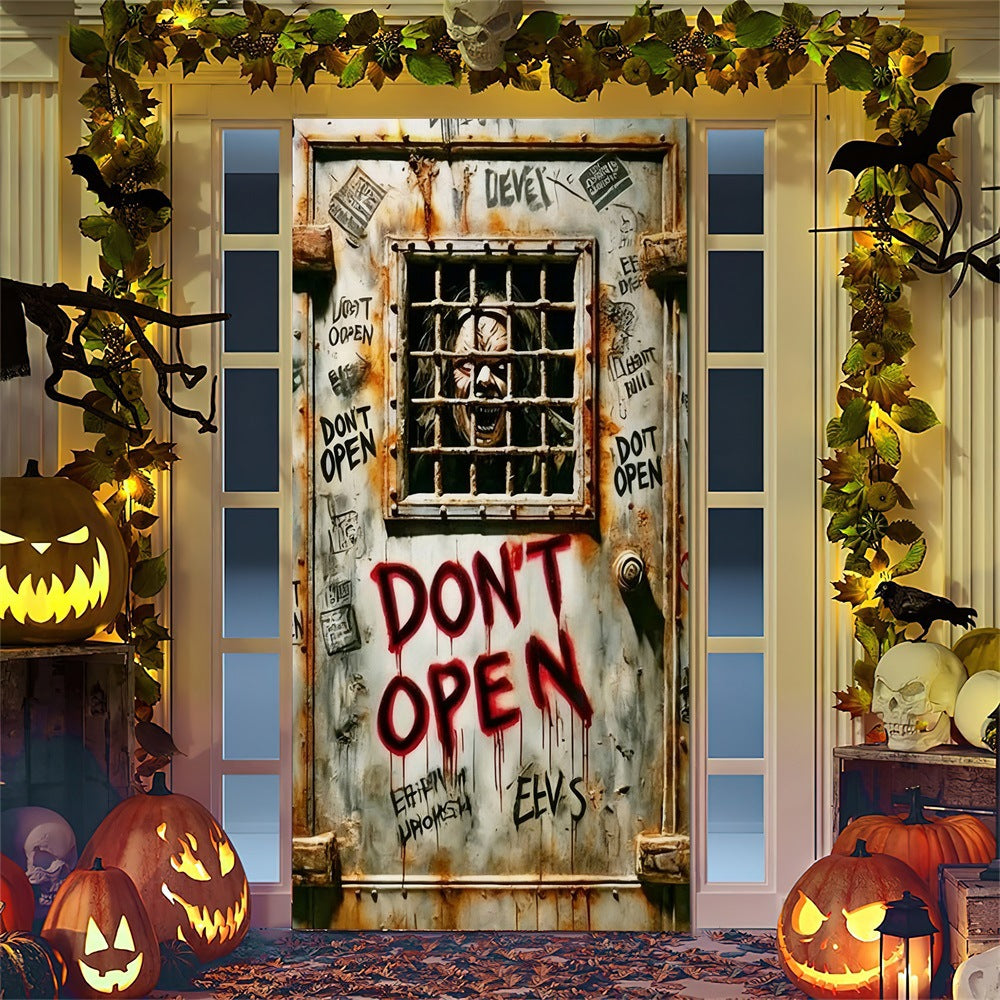 Halloween door poster with large-format Grim Reaper illustration and reusable PVC tarp fabric
