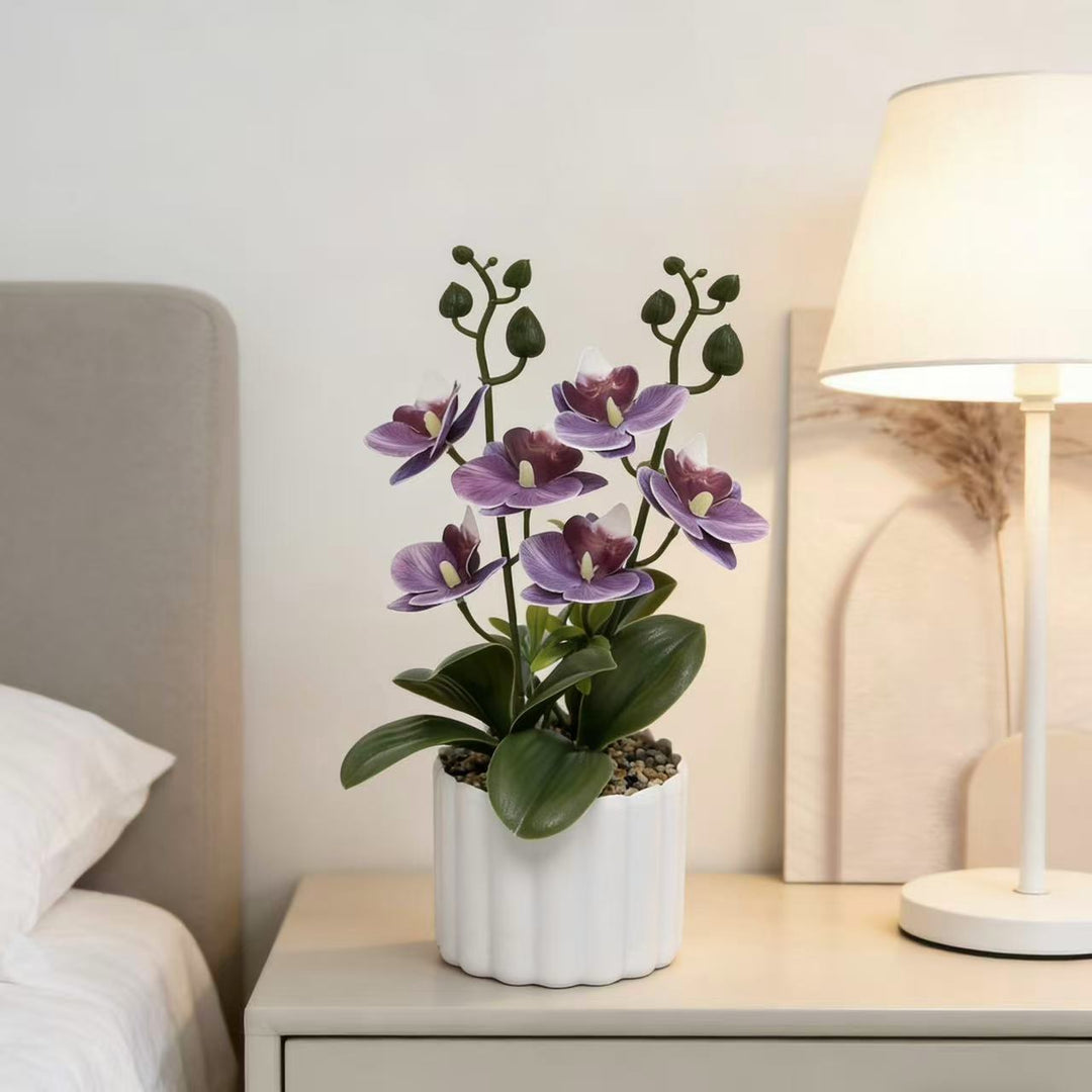 Lifelike Artificial Orchid Plant Arrangement for Home Display