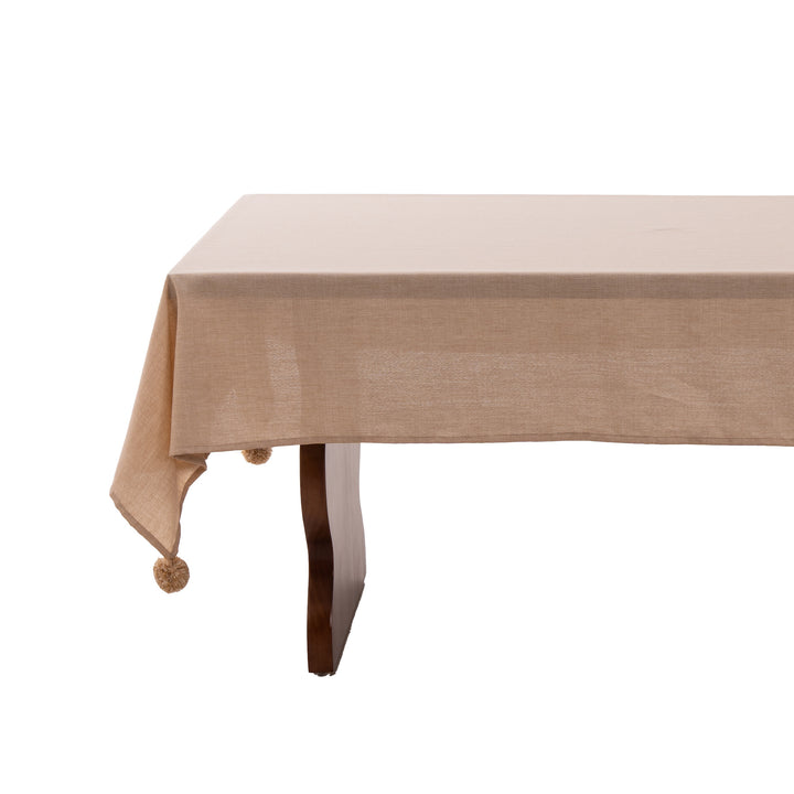 Rectangular tablecloth in linen look with pompom tassels Kalsten