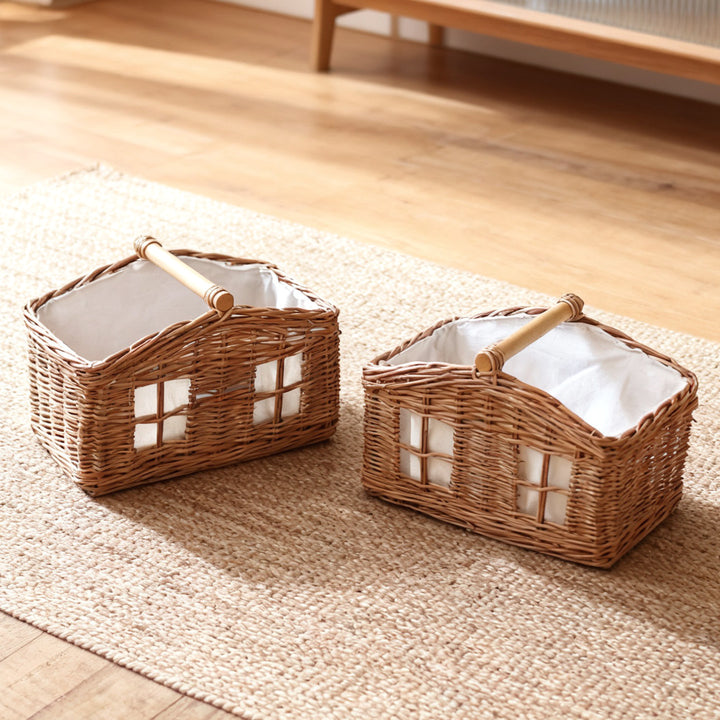 Rustic storage basket with linen lining Kalsten