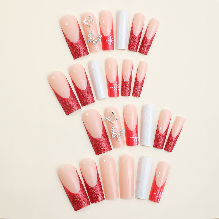 Festive Press-On Nail Art Set with Glitter and Decorative Accents Kalsten