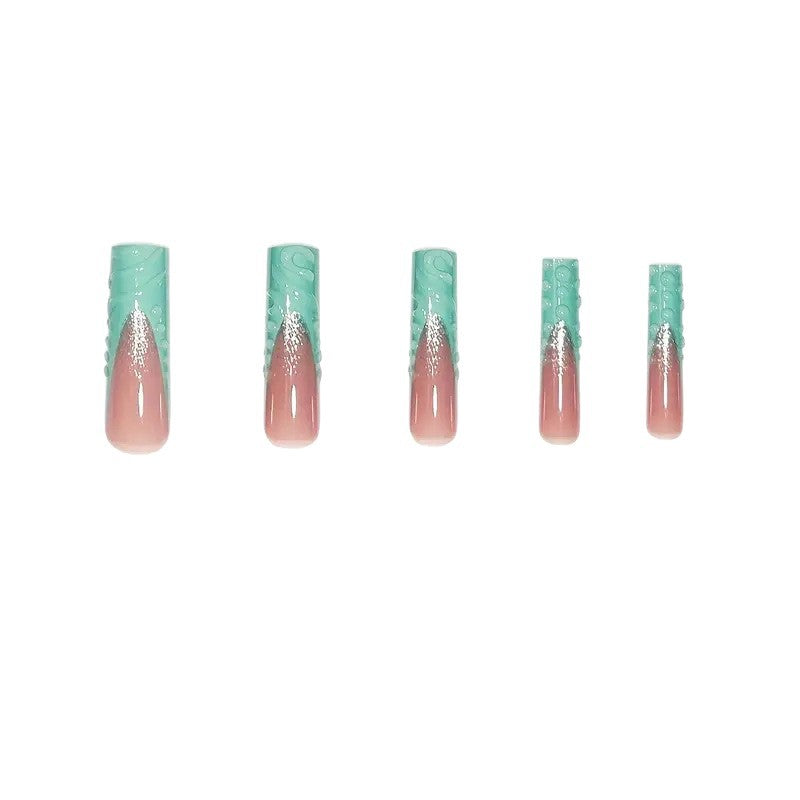 Artistic Long Press-On Nail Art Set with Textured Design Kalsten