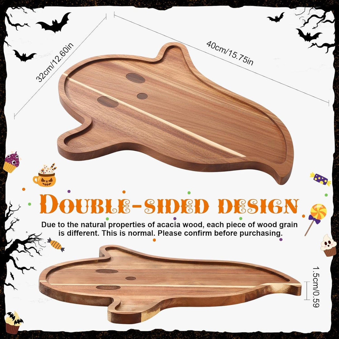 Skull-engraved acacia wood serving board with a raised edge