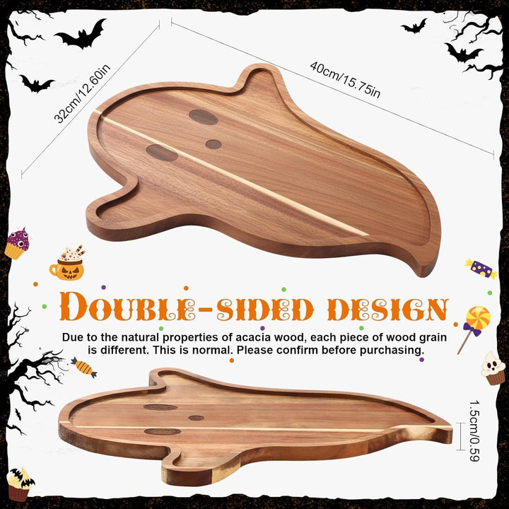 Skull-engraved acacia wood serving board with a raised edge