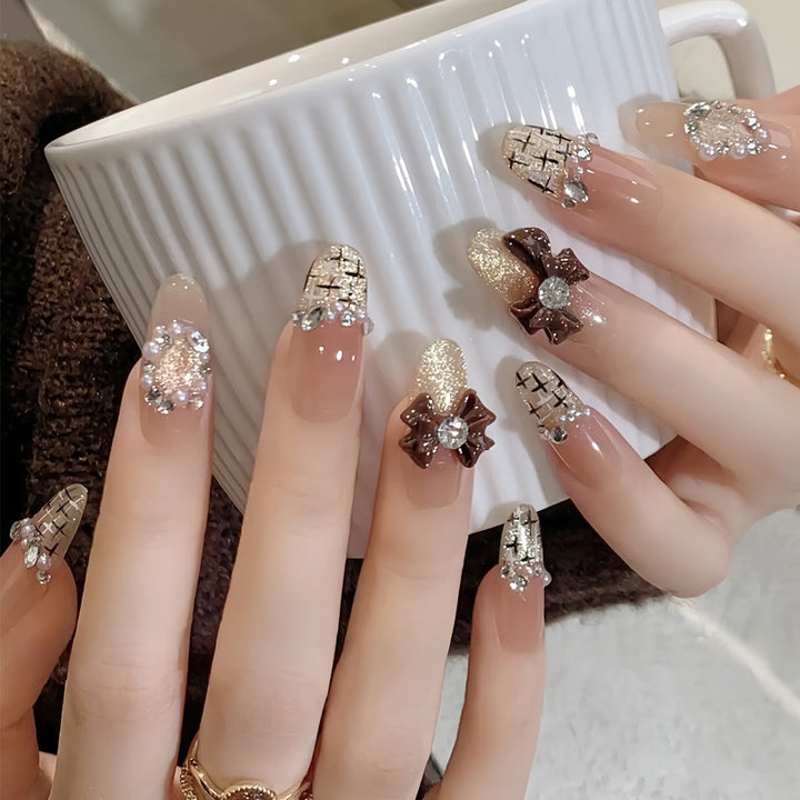 Stylish Nail Art Press-On Set with Glitter and Glossy Finish Kalsten