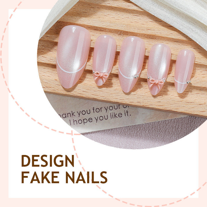 Artificial nail set with elegant bow and glitter accents Kalsten 1789119022
