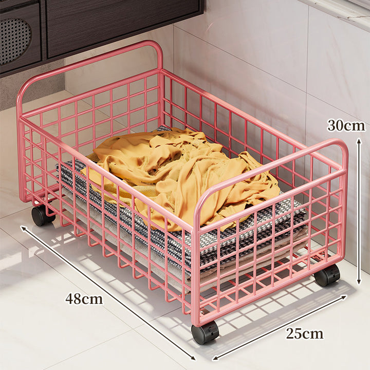 Metal Grid Storage Basket with Carry Handles for Shelving and Cabinet Organization