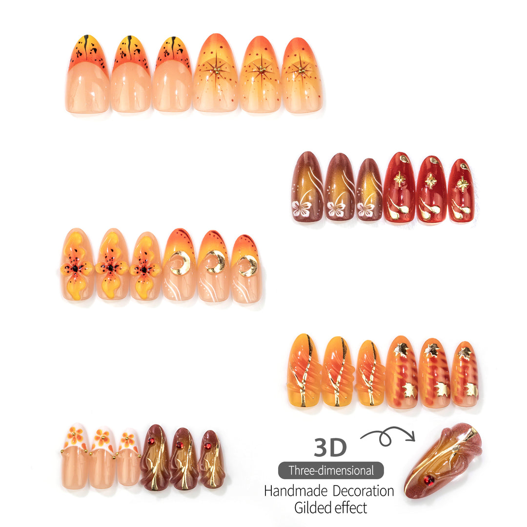 Autumn-Themed Manual Press-On Nail Art Set