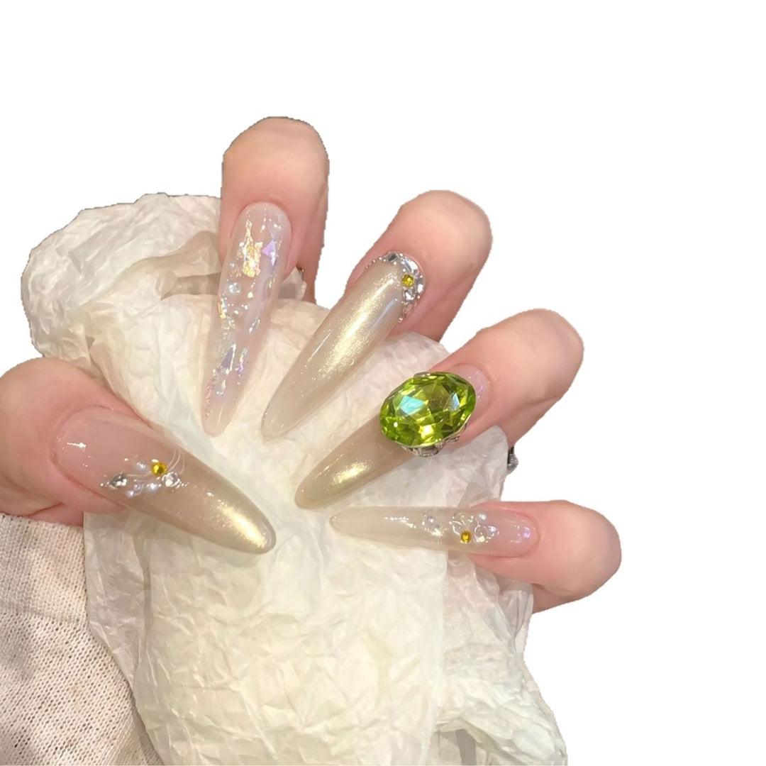 Chic Decorative Stiletto Press-On Nails with Gemstone Accents Kalsten