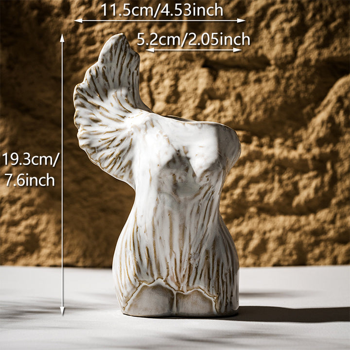 Hand-carved Woven Female Torso Decorative Ceramic Bud Vase