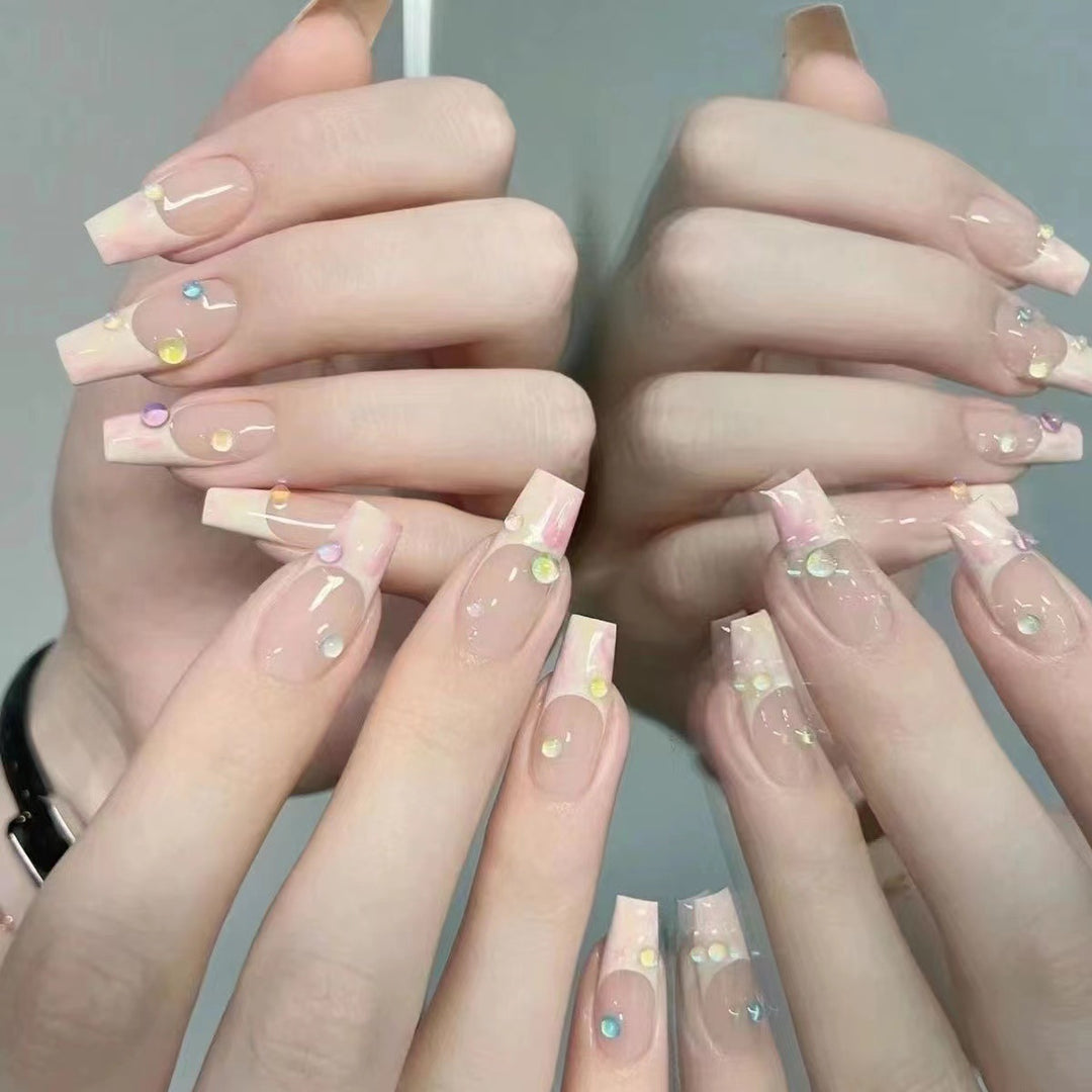 Artistic Crystal-Adorned Press-On Nails
