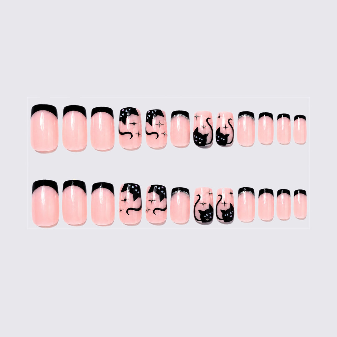 Decorative Cat-Themed Press-On Nail Set kalsten