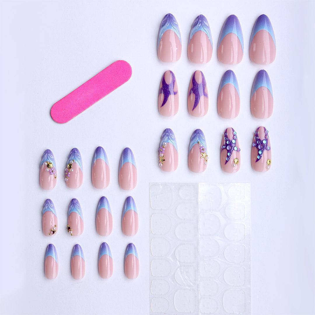Artificial nails with maritime motifs and glitter accents Kalsten