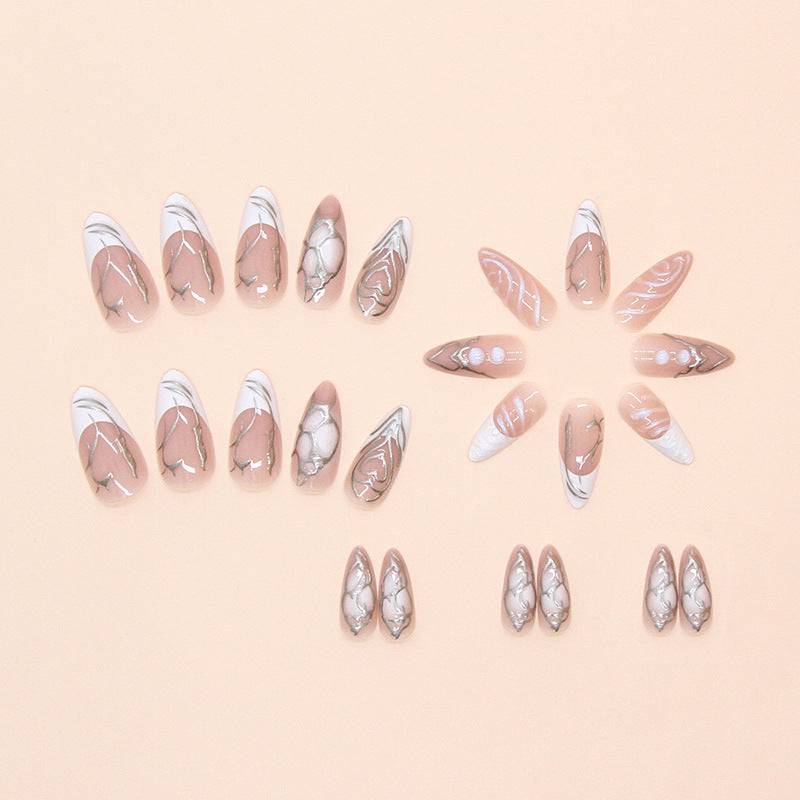 Stylish Long Stiletto Press-On Nails with Iridescent Design Kalsten