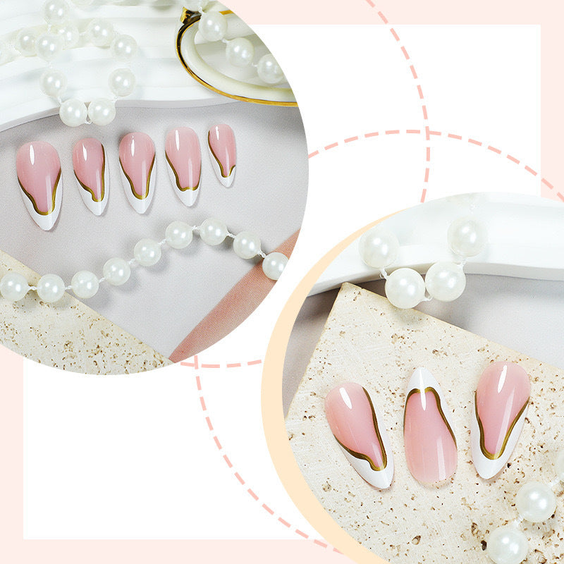 Artificial nail set with elegant French design and gold accents Kalsten