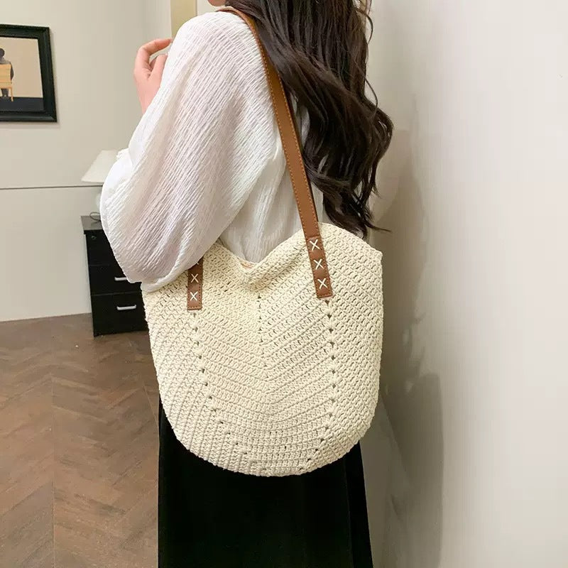 Shoulder Bag Made of Hand-Woven Straw Mix Kalsten