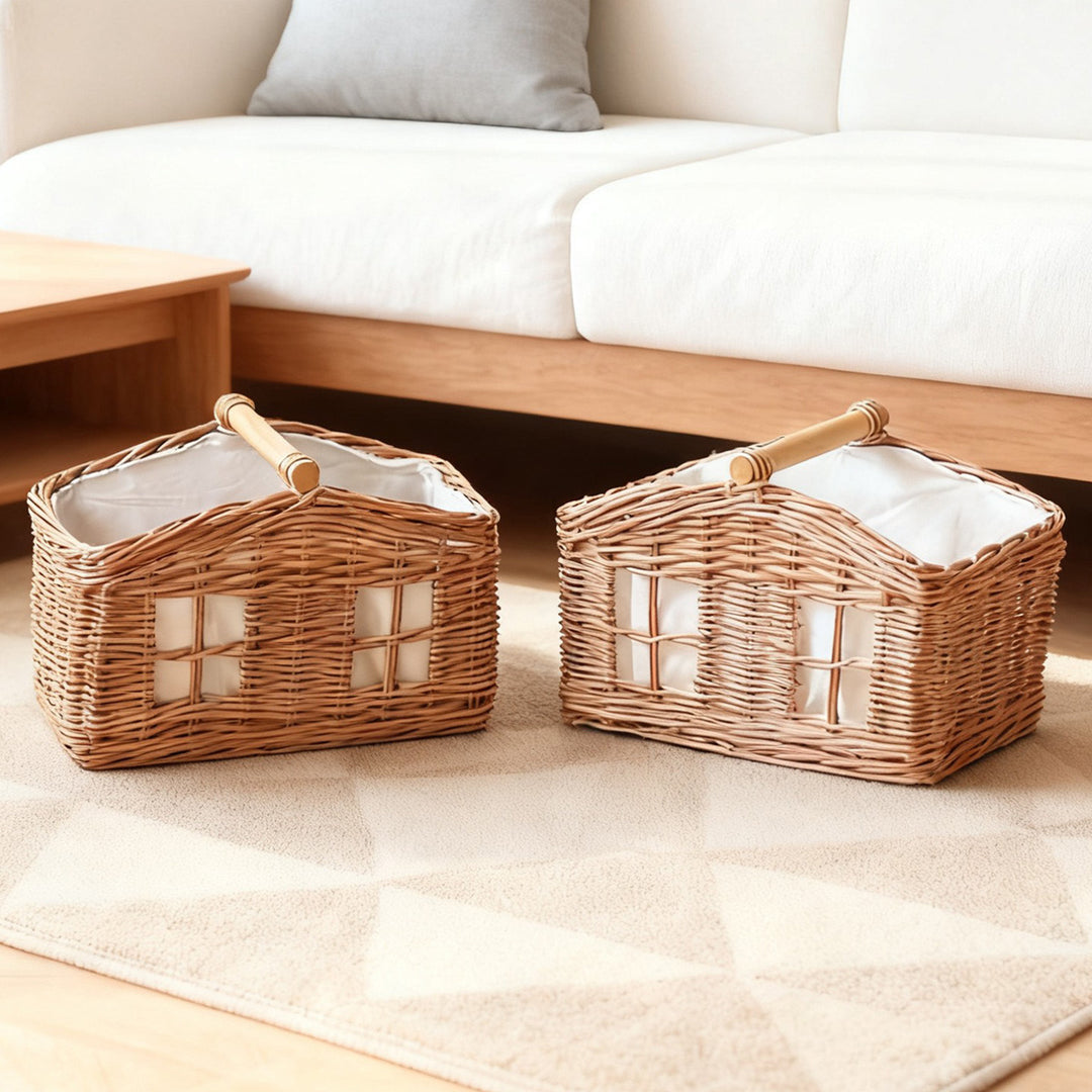 Rustic storage basket with linen lining Kalsten