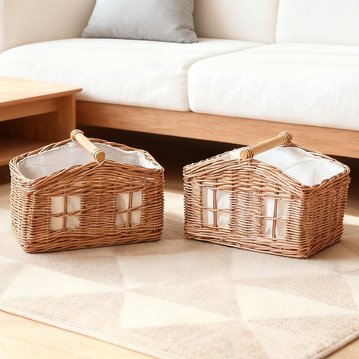 Rustic storage basket with linen lining Kalsten