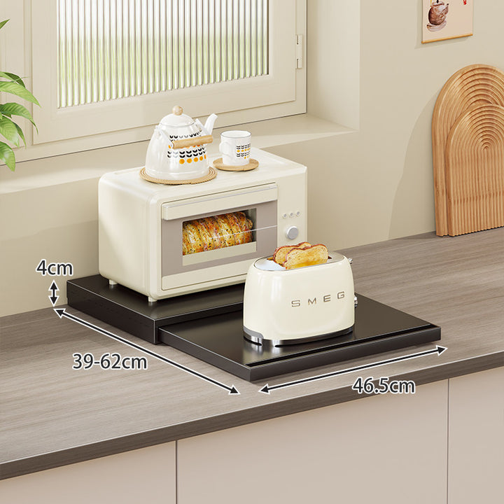 Adjustable Slide-Out Countertop Appliance Drawer and Pull-Out Platform Organizer