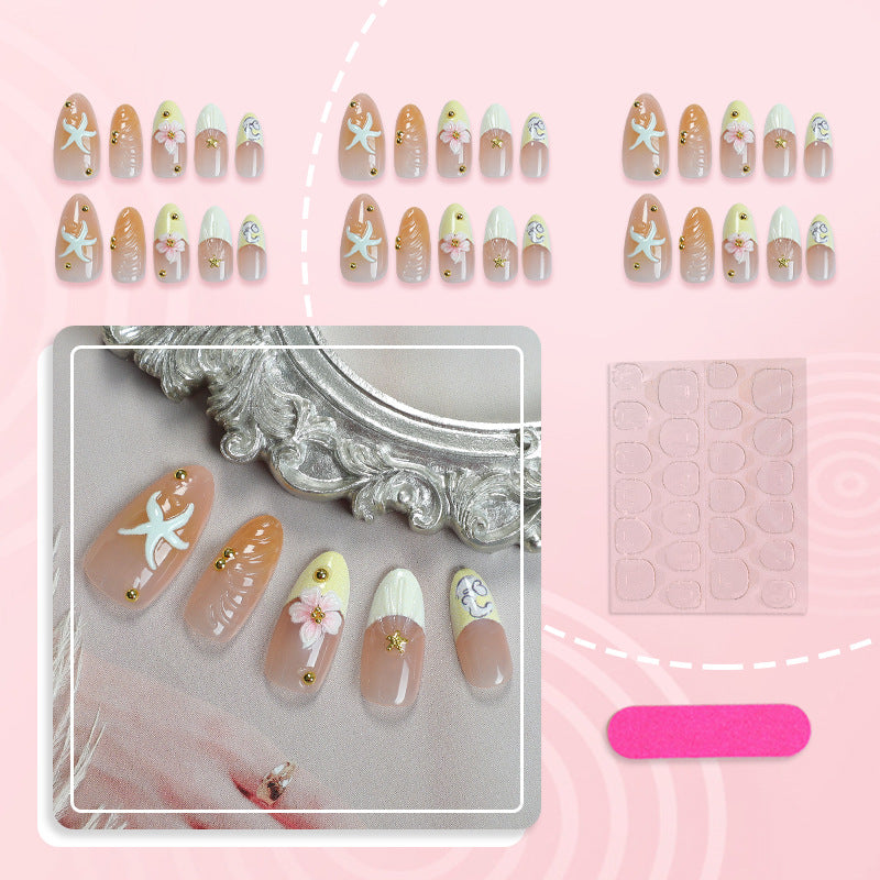 Decorative Beach-Themed Press-On Nail Set