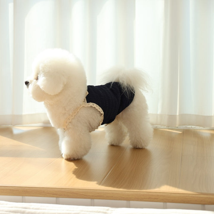 Small Dog Ribbed Lace-Trim Bodysuit Harness Tee