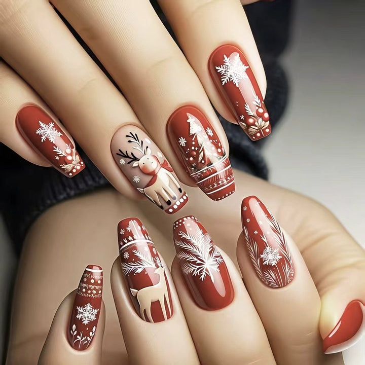 Artificial nails with festive reindeer and snowflake design Kalsten