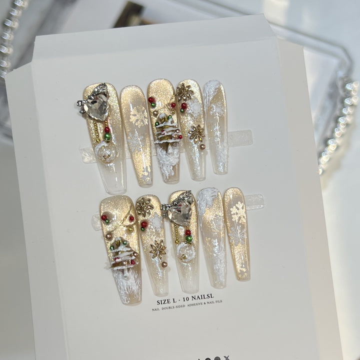 Festive Glamour Stiletto Press-On Nail Art Set Kalsten