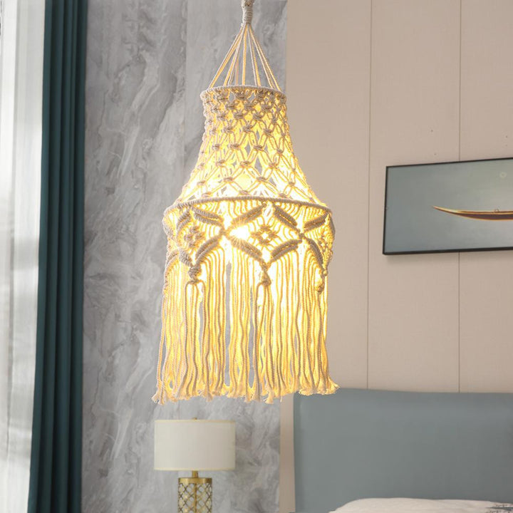 Elegant Macrame Hanging Lamp with Fringes Kalsten