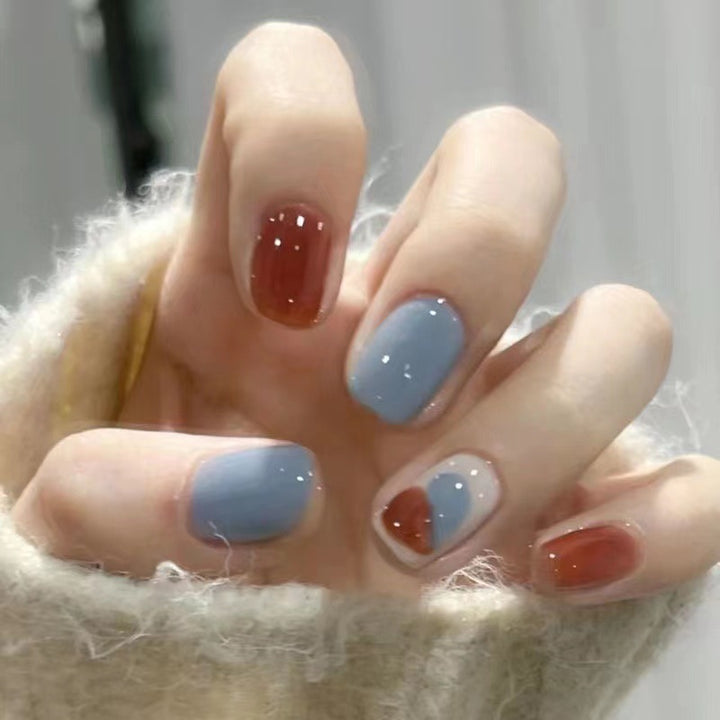 Artistic Press-On Nail Set with Unique Geometric Patterns