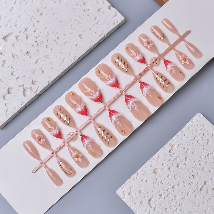 Elegant Floral and Gold Accent Press-On Nail Set Kalsten