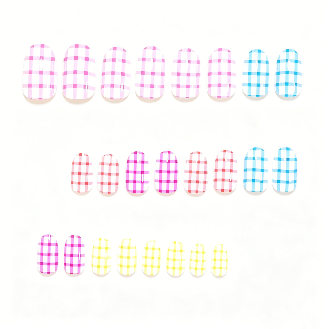 Artistic Press-On Nail Tips with Checkered Design Kalsten