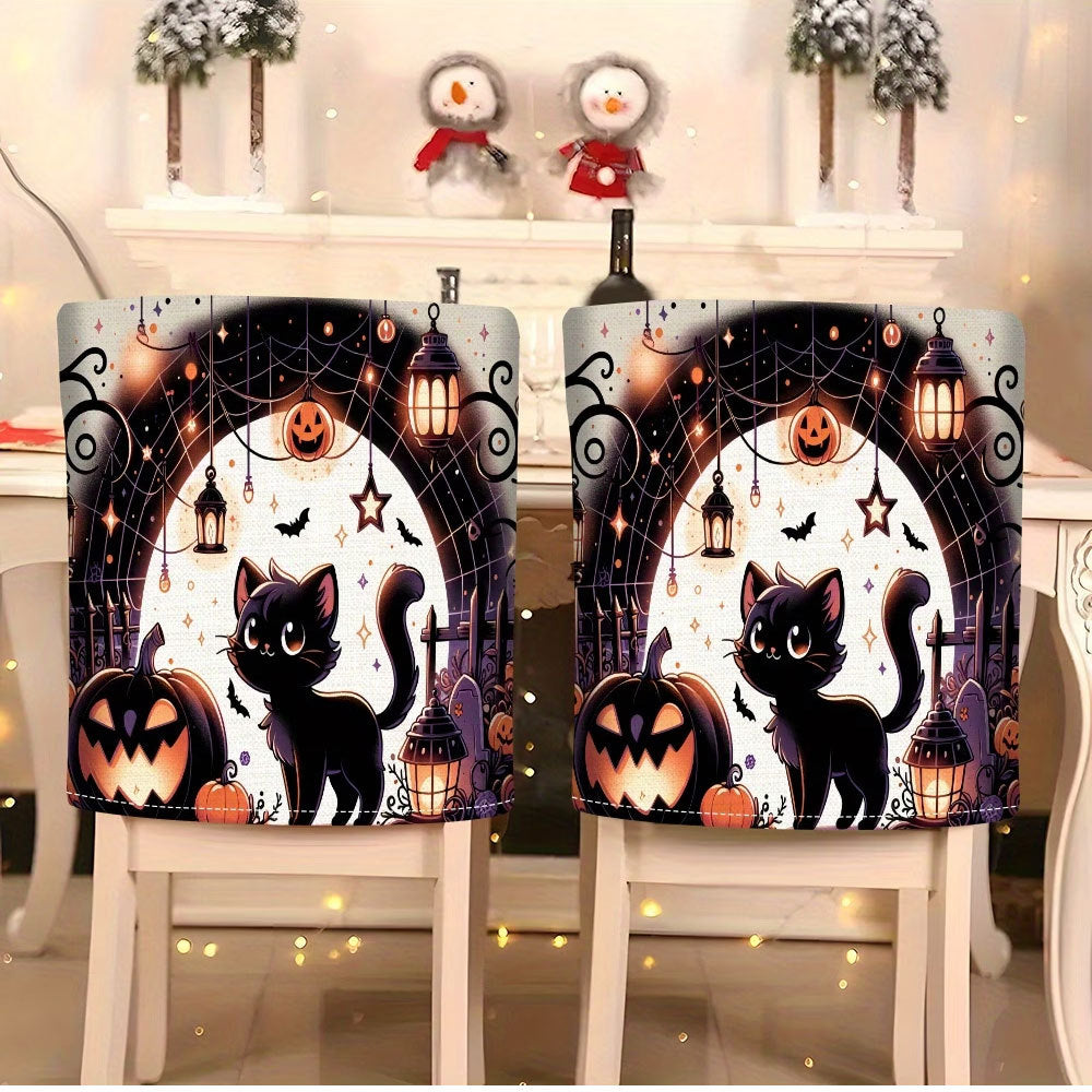 Elastic chair back covers with Halloween cat design