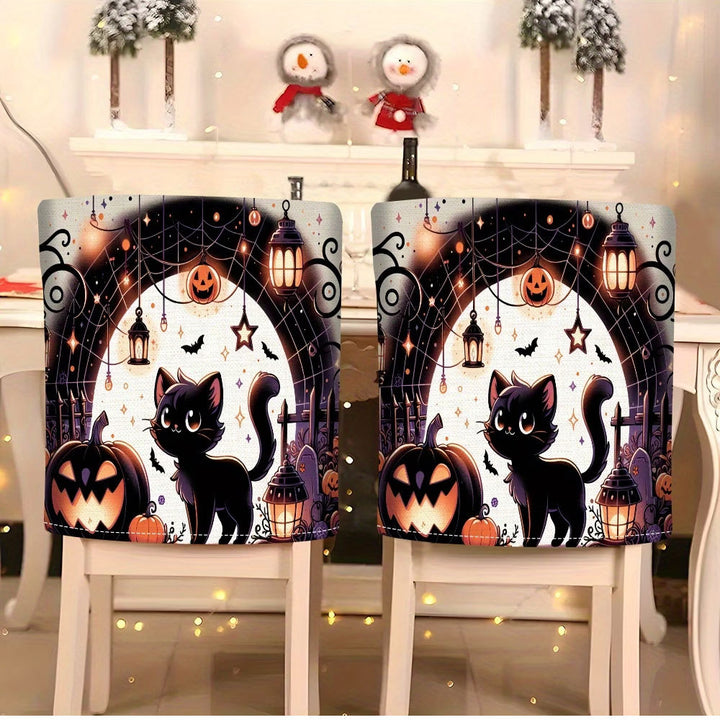 Elastic chair back covers with Halloween cat design