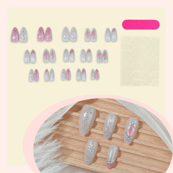 Decorative Press-On Nail Art Set with Floral and Shimmer Accents kalsten
