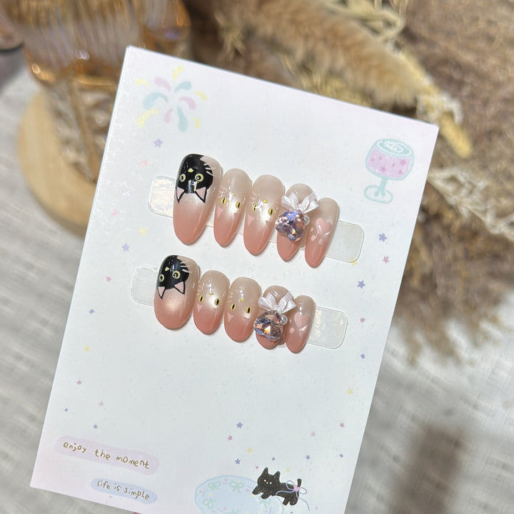 Whimsical Cat-Themed Press-On Nail Set Kalsten