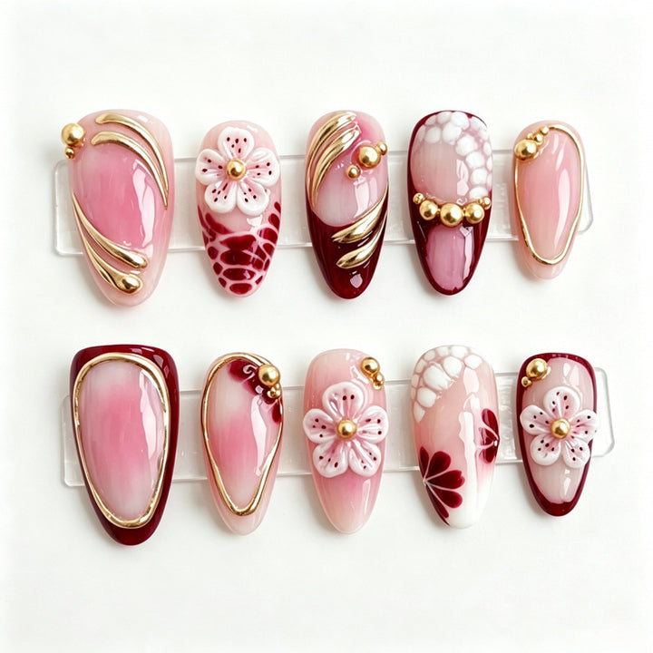 Artistic Floral Design Press-On Nail Set