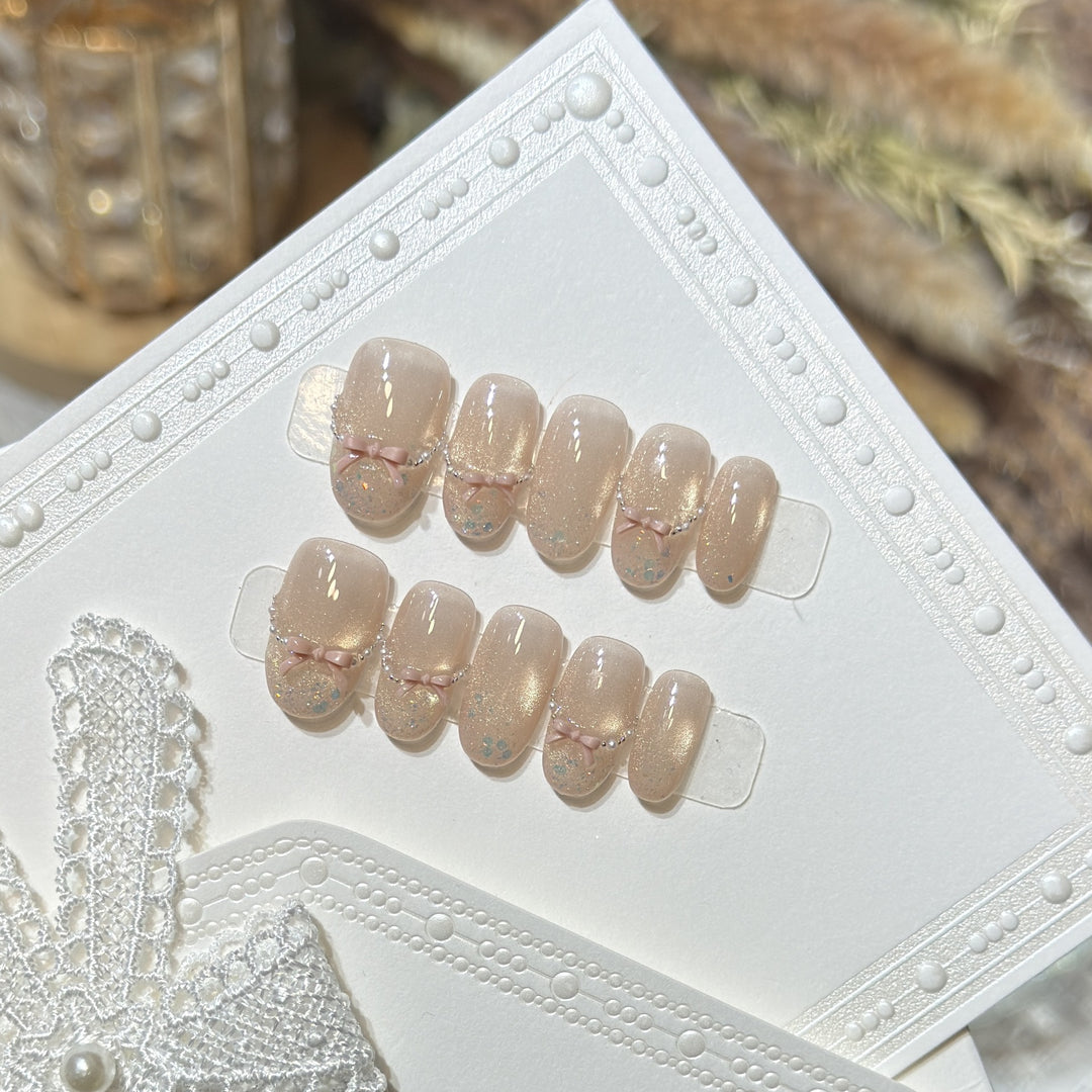 Press-On Nail Art Set with Elegant Bow Accents Kalsten