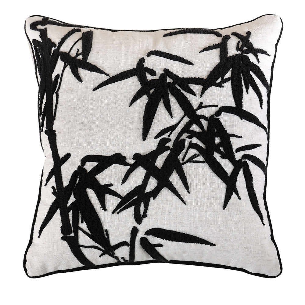 Decorative linen pillow with embroidered bamboo motif Kalsten