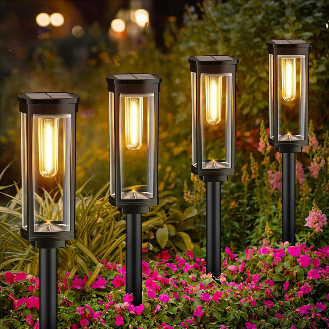 Outdoor Waterproof Vintage Glass Post Lantern With LED Filament Bulb And Ground Stake Kalsten