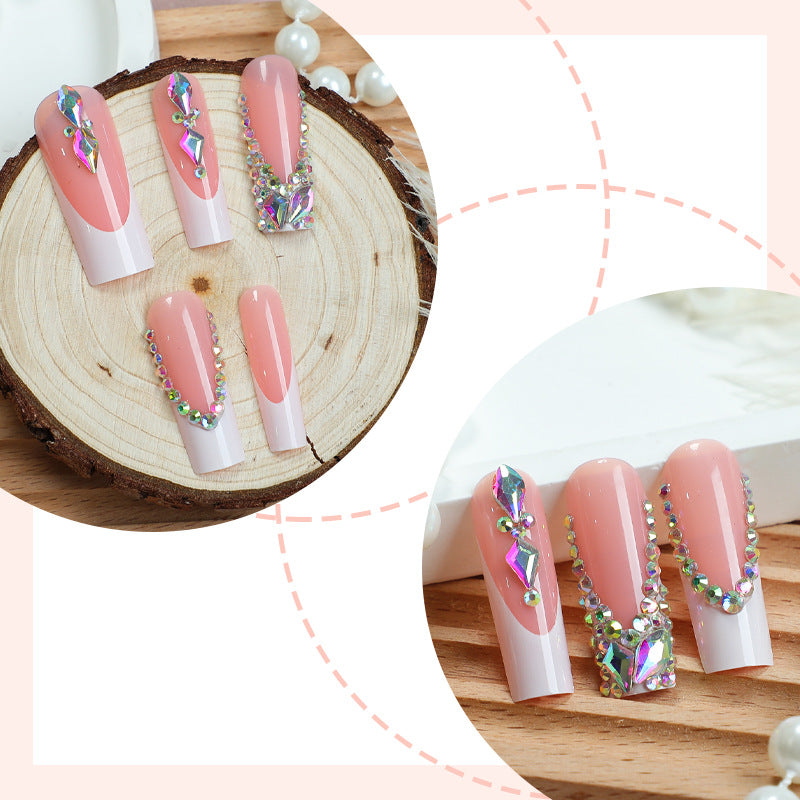 Decorative Press-On Nail Set with Gemstone Accents kalsten